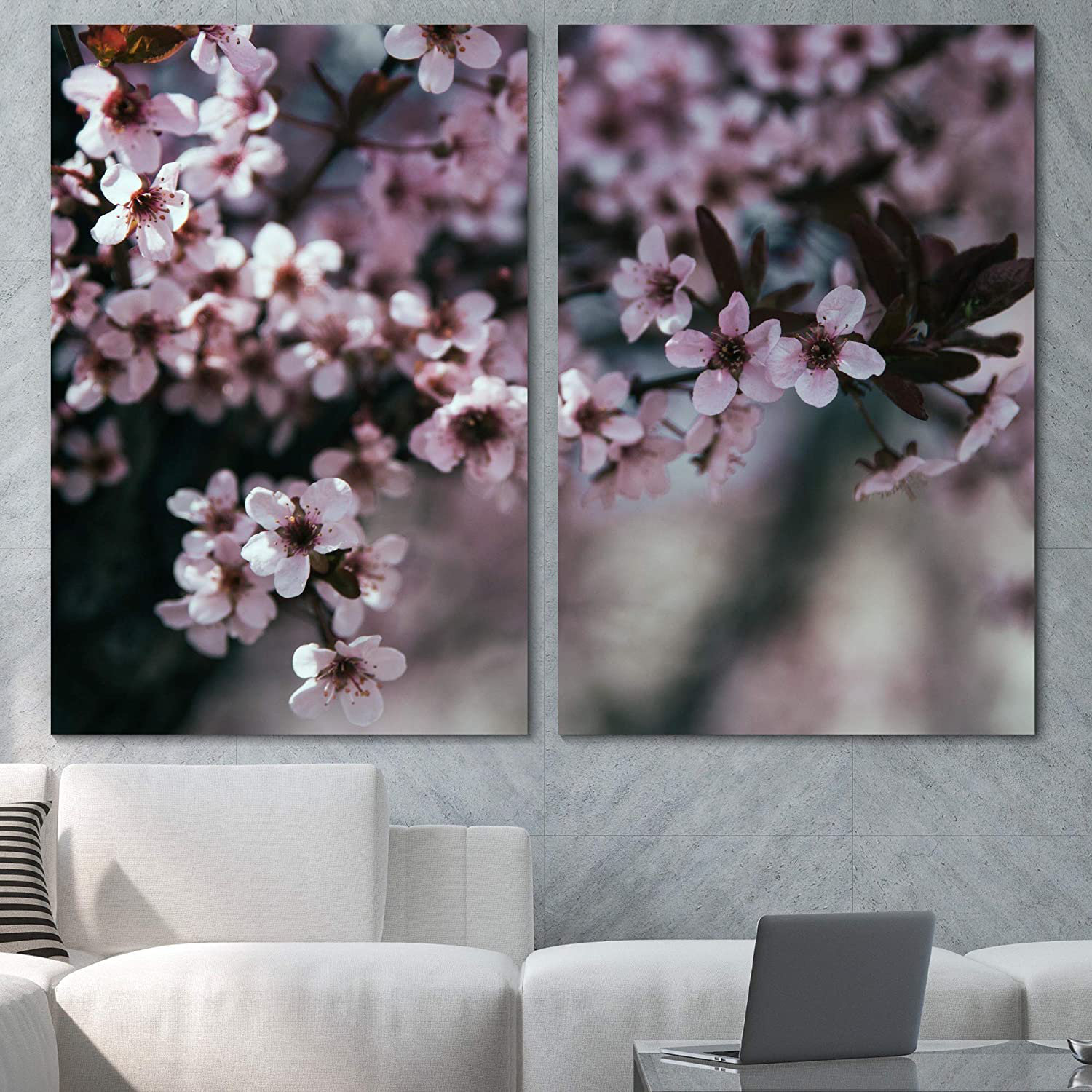 SIGNLEADER Cherry Blossom Canvas Wall Art 2 Panels Floral Prints Wall
